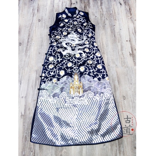 盘金银龙袍设计感可定制 旗袍裙女装 原创创设计手工刺绣长袍新中式