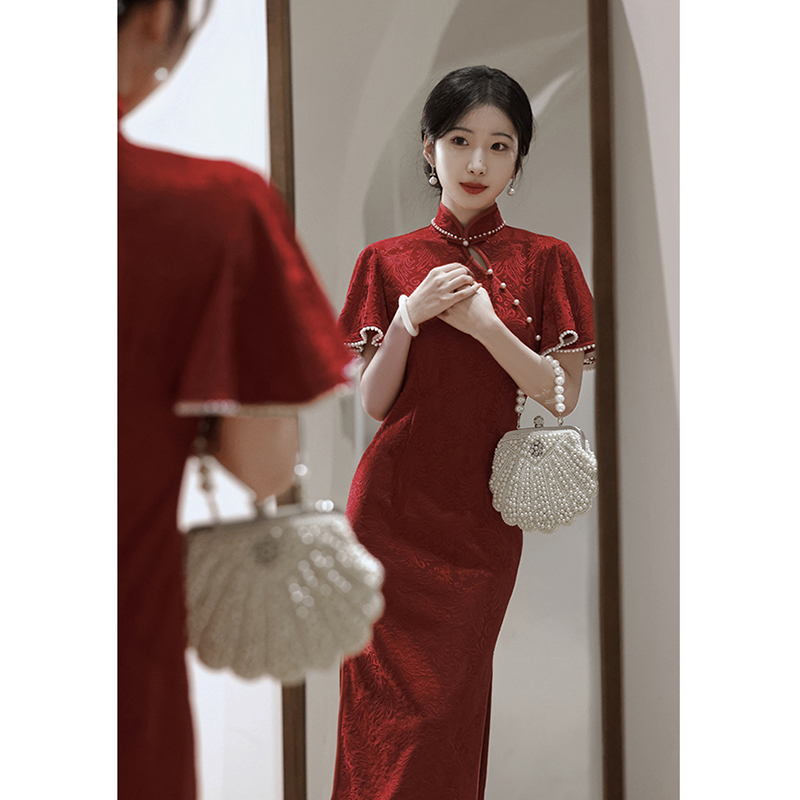 出阁宴订婚礼服连衣裙女 年轻款 红色旗袍敬酒服新娘结婚改良新中式