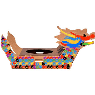 纸板龙舟可穿戴儿童手工diy彩绘端午节龙舟赛幼儿园纸壳瓦楞纸箱