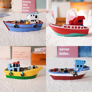 饰品家居饰品海边纪念品 装 手工彩绘树脂小船摆件船模型海洋风格