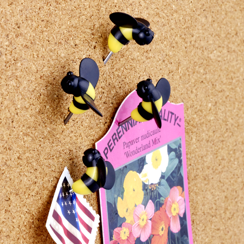 创意蜜蜂图钉 大黄蜂软木照片墙钉 软木板专用 地图标注工字钉9枚