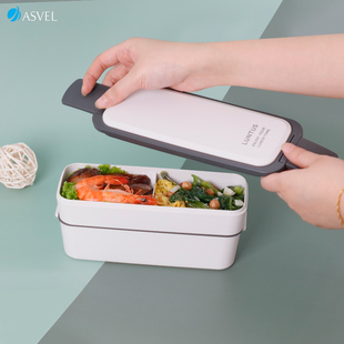 塑料午餐盒便当盒上班带带餐具 日本asvel饭盒密封微波炉加热