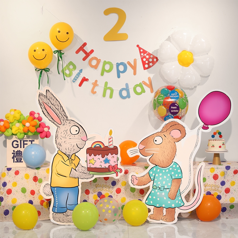 饰场景布置气球宝宝周岁派对kt板 波西和皮普儿童生日装 小红书同款