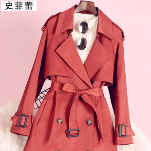 英伦风风衣女2022新款 韩版 大衣中长款 宽松大气显瘦外套红色 春秋装