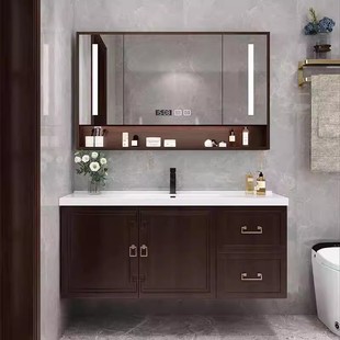 卫生间洗漱台陶瓷 橡木简约现代智能浴室柜镜柜组合烤漆实木新中式