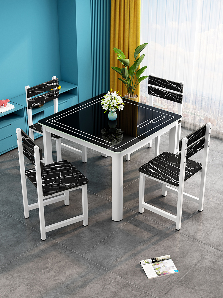 钢化玻璃餐桌简约正方形家用吃饭四方桌子快餐店小户型餐桌椅组合