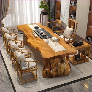 原木泡茶台禅意办公室大板茶桌实木客厅功夫茶几 茶桌椅组合新中式