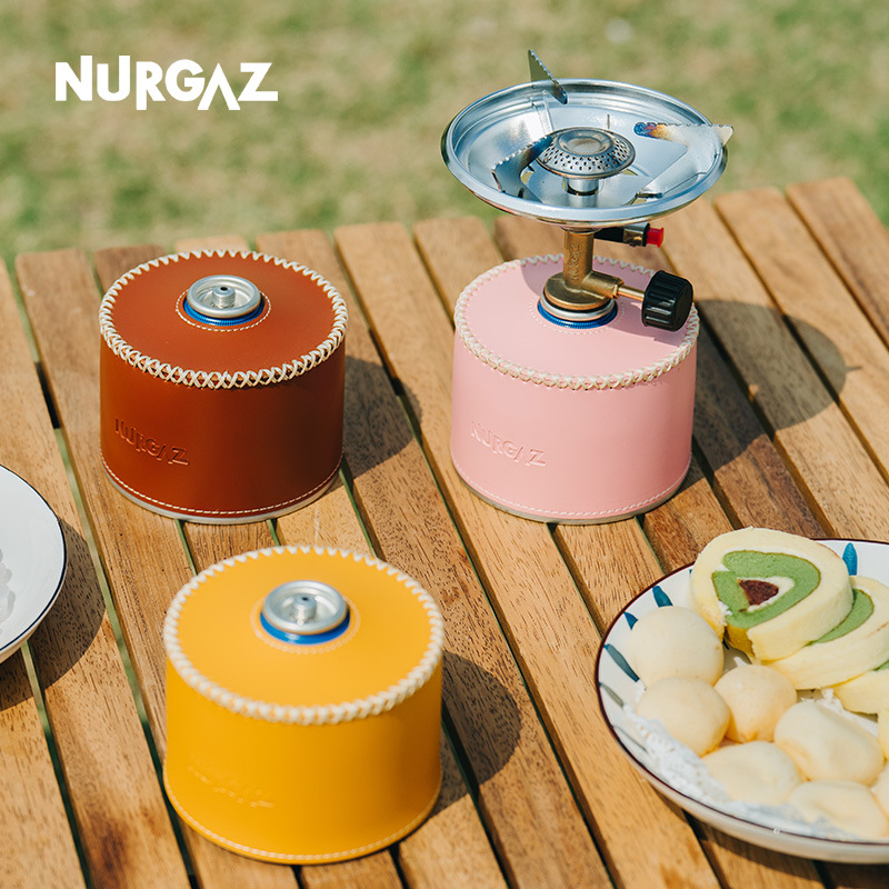 Nurgaz炉客户外野露营高山气罐皮革套扁气罐保护罩便携露营气罐套