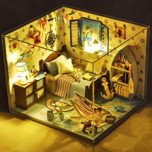玩具创意生日礼物女生 小房子模型拼装 diy小屋夏之海手工制作拼装