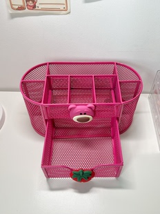 金属创意抽屉文具盒草莓熊多功能儿童笔桶 学生桌面笔筒收纳盒韩式