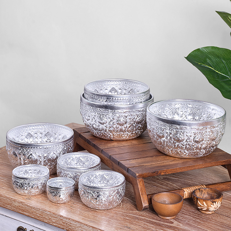 银色泡鲁达器皿冰沙甜品碗 风格 锡碗东南亚傣族餐厅银碗纯进口泰式