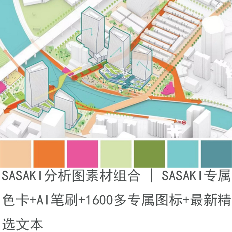 SASAKI分析图素材组合 1600多专属图标 AI笔刷 文本 色卡