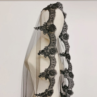 黑色头纱主题复古头纱单层1.5米黑色头纱头纱拍照道具COS万圣节