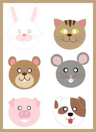 小猫和老鼠小狗小熊小猪小兔面具卡纸面具DIY亲子手工动物面具
