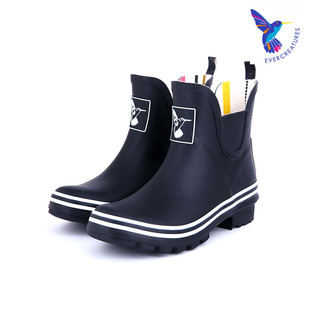 英国Evercreatures雨鞋 女雨靴成人水靴防滑水鞋 黑色低帮橡胶雨鞋