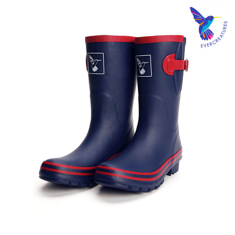 英国Evercreatures时尚 水靴防滑蓝红撞色中筒雨鞋 雨靴女水鞋 雨鞋