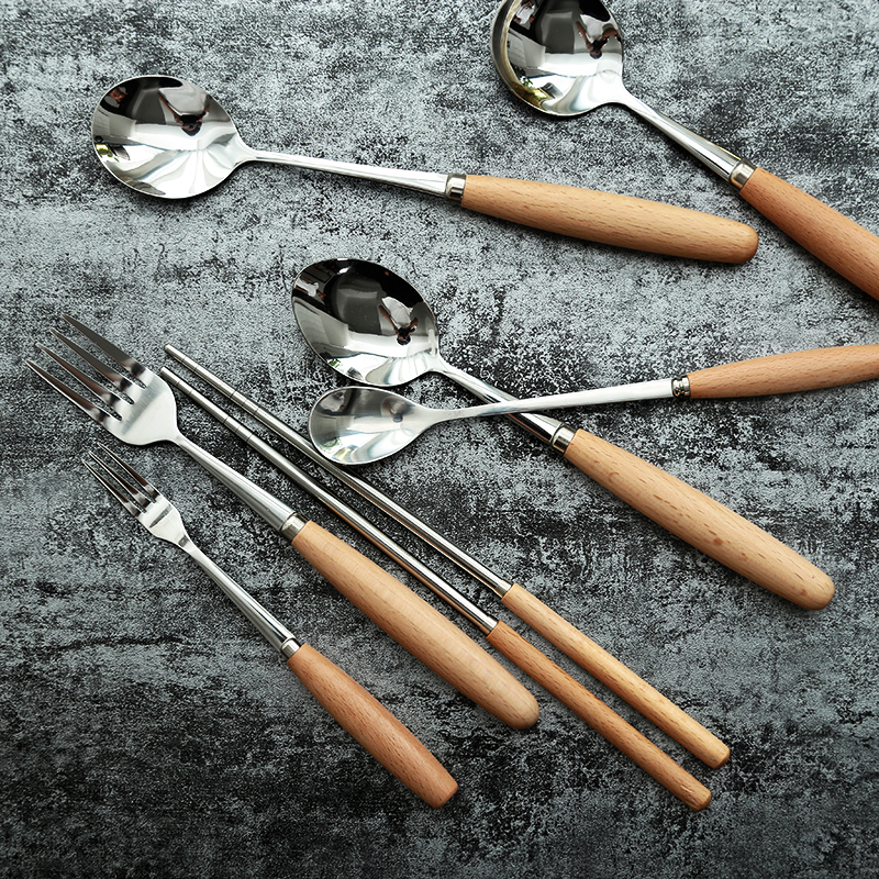 日式 不锈钢刀叉勺筷子西式 牛排刀水果刀叉 三件套家用西餐餐具套装