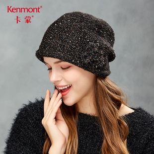 卡蒙帽子女韩版 潮休闲后托堆堆毛线帽冬显脸小保暖护耳套头针织帽