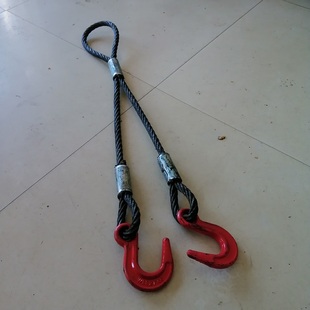 绳套工地车间维修吊车工具 起重搬运钢丝绳索具一拖二挂钩卸扣吊装