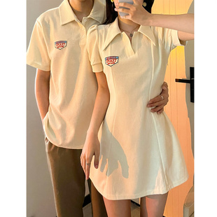 一裙一衣ins潮 2023韩版 短袖 T恤女连衣裙法式 夏季 小众设计感情侣装