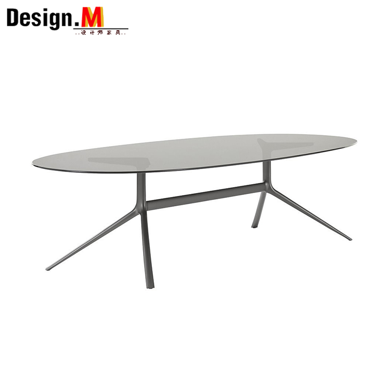 极简圆形天然大理石桌面餐桌椭圆形实木台面轻奢设计师饭桌长形桌