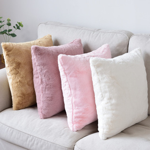 加密兔毛绒纯色抱枕套不含芯床头北欧飘窗靠枕套子客厅方沙发靠垫
