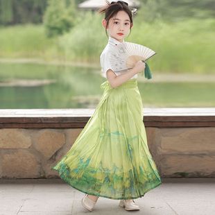 女童马面裙夏款 小女孩古风套装 超仙连衣裙中国风唐装 儿童汉服古装