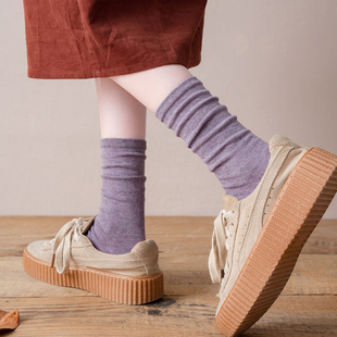 中筒袜纯棉袜紫色堆堆袜长筒袜产后月子袜十月 春秋冬季 长袜子女款