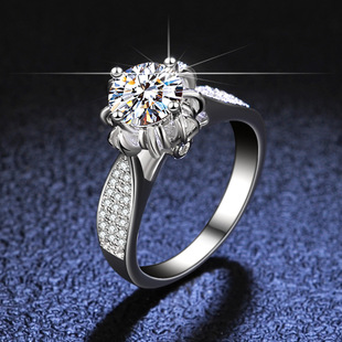 925银18K白金铂金指环婚戒情侣对戒 莫桑石钻戒指女许愿喷泉款 新款