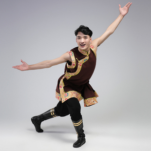 定制藏族舞蹈男款 表演练习艺考服装 2021新款 支持来图定做 藏袍无袖