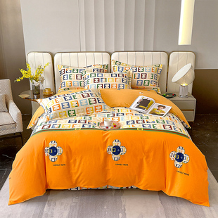 纯棉磨毛加厚四件套秋冬可用简约全棉床上单双人床上植物花卉保暖