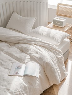 四件套纯棉全棉白色床单被套简约现代奶油风床品 轻奢高级感 法式