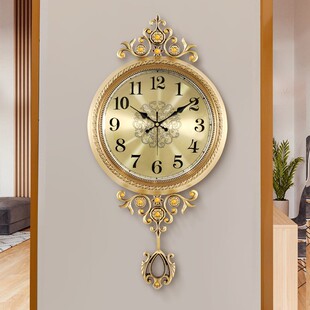 欧式 黄铜轻奢挂钟客厅家用时尚 高档豪华挂表 大气挂墙壁时钟表美式