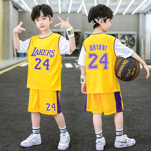 儿童篮球服套装 透气薄款 球衣科比夏季 运动训练服 速干男童24号短袖