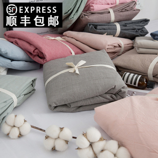 春秋良品纯色1.5米1.8米全棉床罩单件套 日式 水洗棉床单纯棉床笠