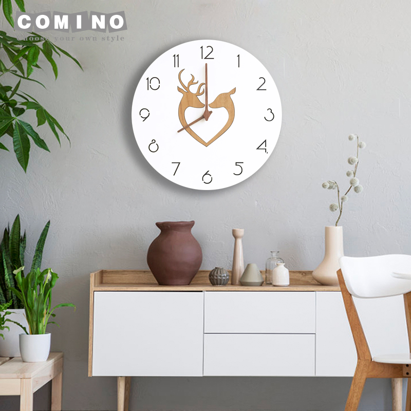 挂钟静音简约现代圆形客厅挂表家用时尚 北欧装 木质钟表 饰时钟个性