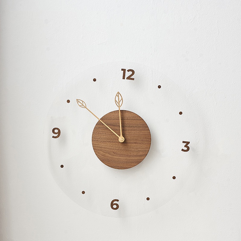 木质静音钟表家居客厅墙面胡桃木石英钟 现代简约挂钟创意北欧中式
