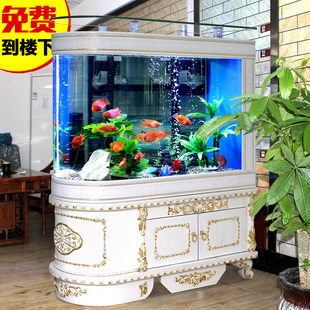 欧式 鱼缸水族箱子弹头玻璃客厅家用落地大型免换水生态隔断缸底滤