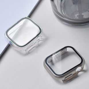 适用AppleWatch苹果手表S9钢化膜保护壳一体式 45mm s8保护套SE 超薄壳膜40 3代全包套装 iwatch