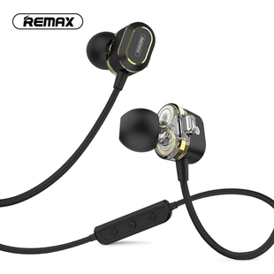 Remax S26领夹式 双动圈运动蓝牙耳机5.0入耳无线耳塞挂脖英文语音报号立体声重低音无限双耳音乐通话 睿量