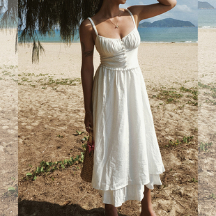 ITSNIKAR 朱莉系列 复古连衣裙女吊带长裙设计感小白裙子 法式