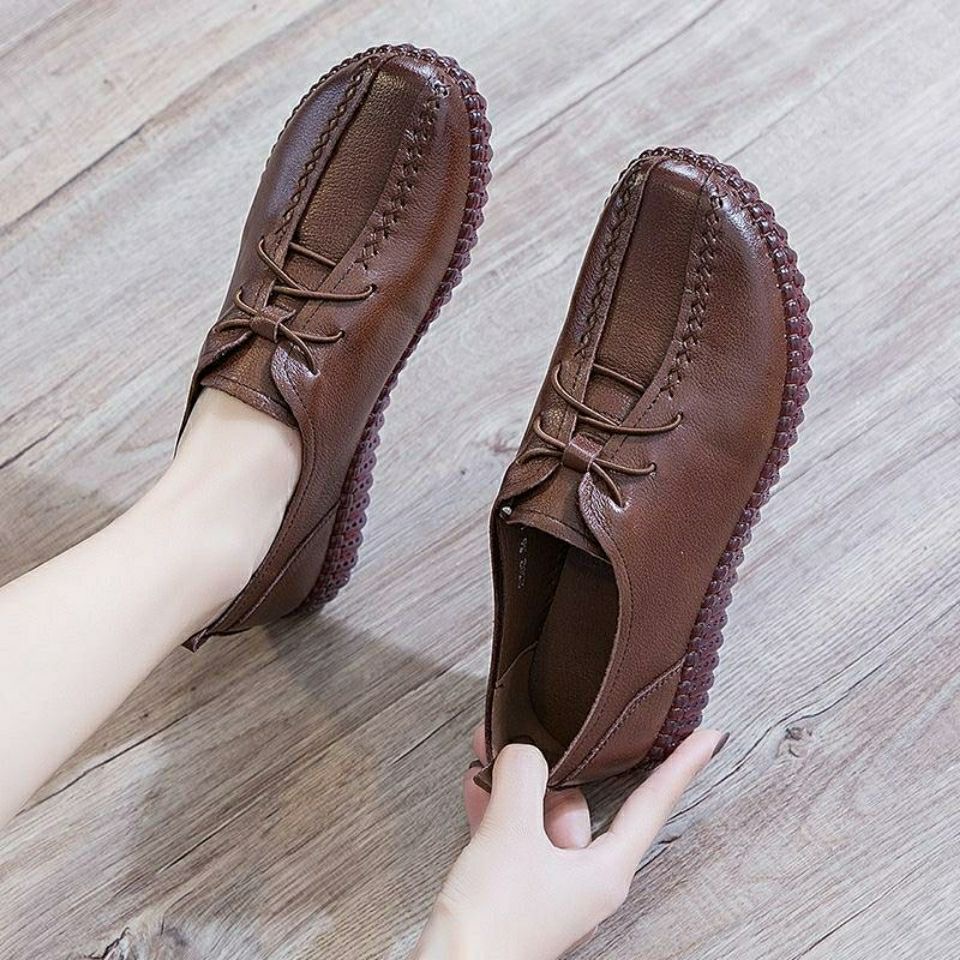 女 新款 一脚蹬豆豆鞋 手工缝线舒适透气单鞋 2023春季 软底软面妈妈鞋