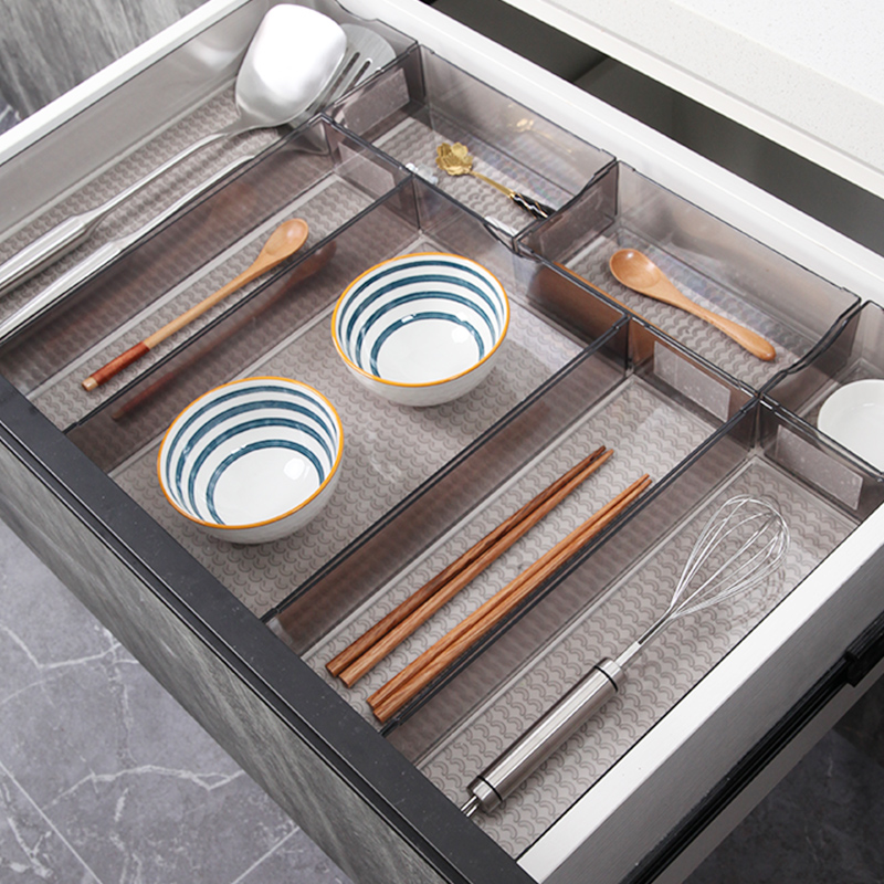 厨房抽屉收纳分隔盒格家用筷子餐具勺子组合透明塑料整理神器 日式