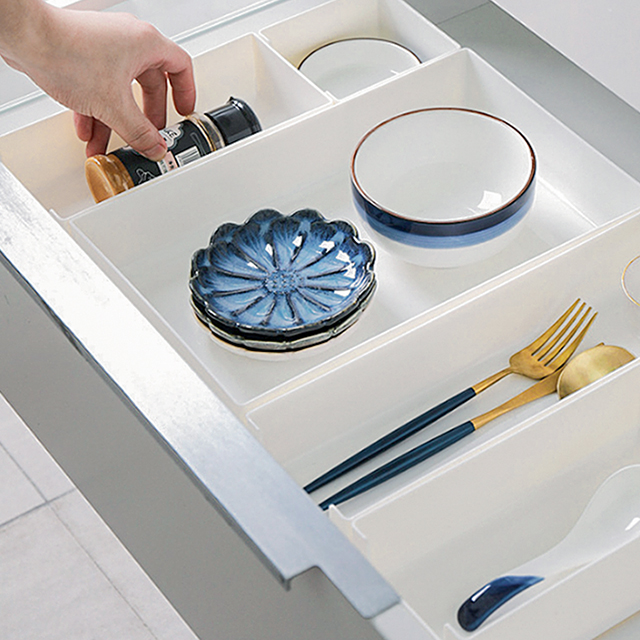 厨房抽屉收纳分隔盒分格筷子家用整理盒自由组合餐具收纳盒 日本式