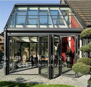 杭州热卖 钢结构阳光房铝合金方管斜顶5 5夹胶钢化玻璃亭型安装