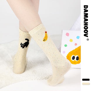 纯色中筒袜 原创设计感袜子女时尚 个性 插画ab版 新款 DAMAHOOV秋季