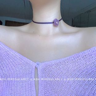 浪漫项链温柔仙女紫色花朵系带颈链复古锁骨链女小众设计项圈 法式