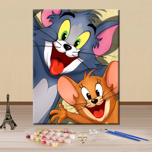 饰挂画 猫和老鼠汤姆杰瑞diy数字油画卡通动漫手绘填色涂鸦卧室装