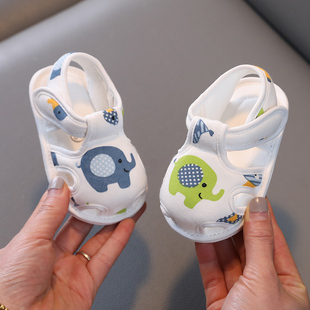 婴儿布凉鞋 防滑不掉鞋 男女宝宝软底包头步前鞋 1岁透气689个月 夏季