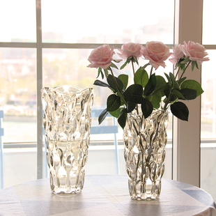 饰花器摆件 北欧轻奢水晶玻璃花瓶透明客厅酒店插花玫瑰百合鲜花装